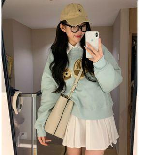 Bear Embroidered Sweatshirt / Mini A-line Shirt Dress