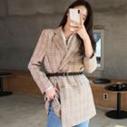 Double-breasted Plaid Blazer With Belt