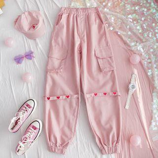 Heart Embroidered Cargo Pants