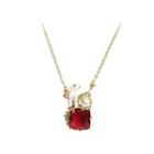 Fashion Creative Plated Gold Enamel Polar Bear Red Cubic Zirconia Necklace With Imitation Pearls Golden - One Size