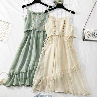Embroidered Mock Two-piece Chiffon Dress