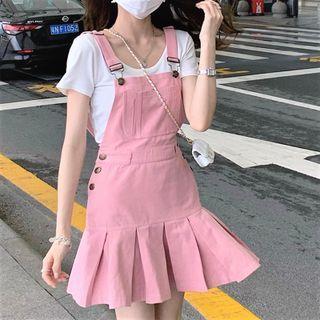 Sleeveless Pleated A-line Overall Dress