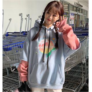 Rabbit Print Mock Two-piece Hoodie As Shown In Figure - One Size