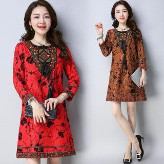 Tasseled Patterned Long Sleeve Dress