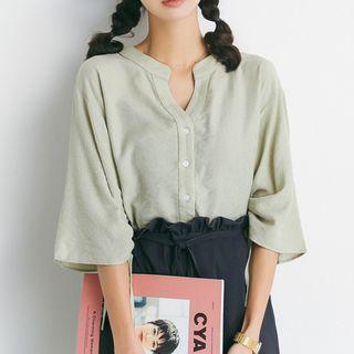 Drawstring-sleeve V-neck Top