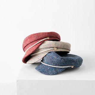 Faux Pearl Detail Tweed Beret