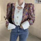 Floral Print Blouse Yellow & Purple - One Size
