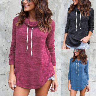 Mock-turtleneck Long-sleeved Plain Slim Top