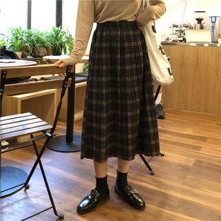 Gingham Pleated Midi Skirt As Shown As Figure - One Size