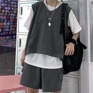 Elbow-sleeve T-shirt / Vest / Wide-leg Shorts