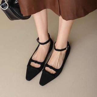 Pointed Bow Detail Ankle Strap Flats