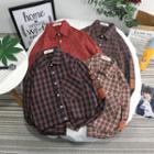 Long-sleeve Embroidered Letter Plaid Shirt