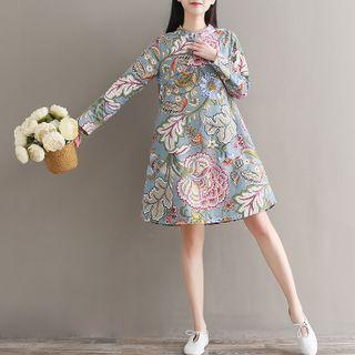 Long-sleeve Floral Print Oversized Dress