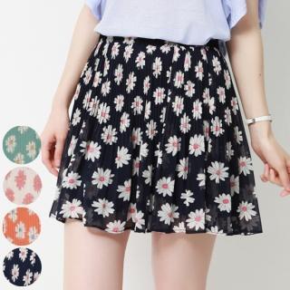 Floral-patterned Pleated Skirt