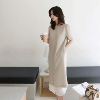 Slit-front Layered-hem Midi Dress