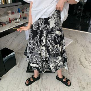High-waist Print Medium Maxi A-line Skirt