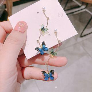 Butterfly Drop Earring 1 Pair - Blue & Green Butterfly - Silver - One Size
