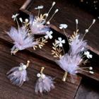 Wedding Set: Mesh Flower Hair Clip + Dangle Earring Set - Hair Clip & Clip On Earrings - One Size
