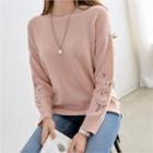 Embroidered-sleeve Knit Top