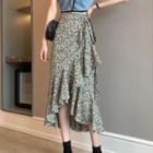 Tie-waist Ruffled Floral Print Midi Mermaid Skirt