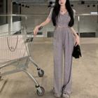 Drawstring Crop Top / Wide-leg Cotton Pants