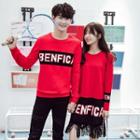 Couple Matching Letter Panel Long-sleeve T-shirt