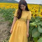 Short-sleeve Plain Tie-waist A-line Dress