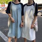 Color-block Print Loose-fit Short-sleeve Dress