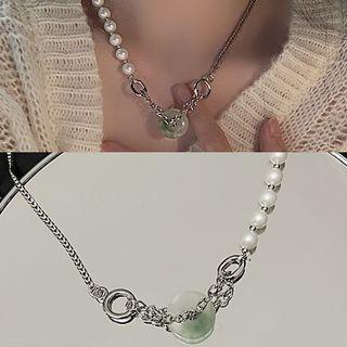 Faux Gemstone Faux Pearl Alloy Choker Silver - One Size