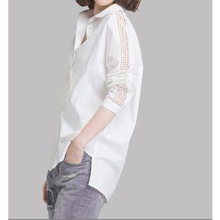 Cut Out Elbow-sleeve Shirt
