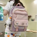 Color Block Letter Embroidered Nylon Backpack