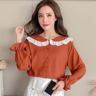 Ruffle Collar Long-sleeve Chiffon Blouse