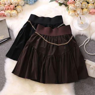 Chain Detail Faux Leather Mini A-line Skirt