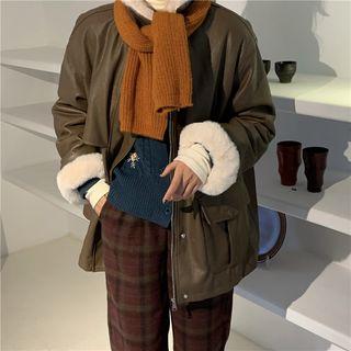 Faux Leather Padded Button Coat Coffee - One Size