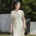 Short-sleeve Collared Polka Dot Dress