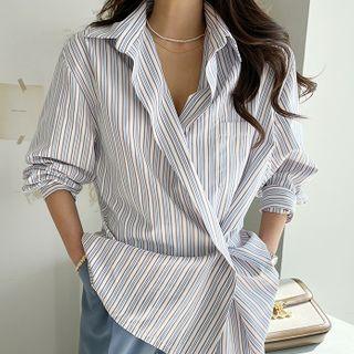 Striped Wrap Shirt Sky Blue - One Size