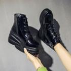 Patent Lace-up Hidden-wedge Platform Short Boots