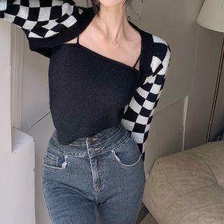 Set: Knit Camisole + Checkerboard Shrug Cardigan