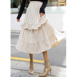 Frilled Long Pleated Layered Skirt