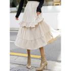 Frilled Long Pleated Layered Skirt