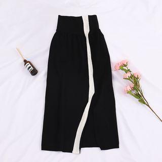 Tomoko - Plain A-line Midi Skirt Black - One Size