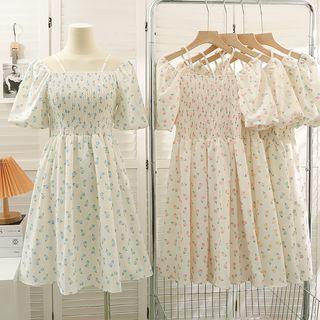 Off-shoulder Smocked Floral Midi Dress In 5 Colors