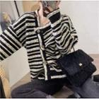 Two Tone Striped Oversize Button-up Sweater