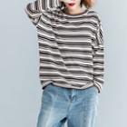 Striped Long-sleeve Round-neck T Shirt Stripe - L