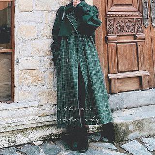 Plaid Panel Double-breasted Wool Coat