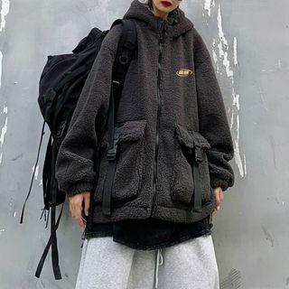 Buckled Fleece Hooded Zip Jacket