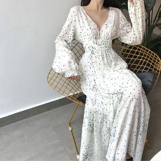 Dotted Long-sleeve A-line Maxi Dress As Shown In Figure - One Size