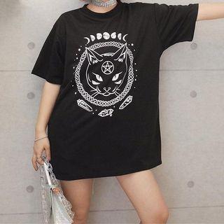 Cat Patterned Short-sleeve T-shirt
