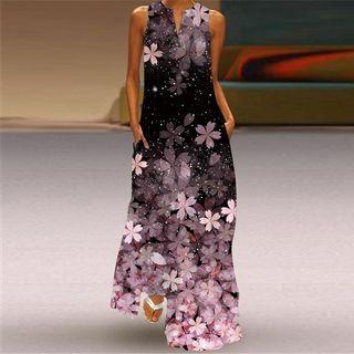 Sleeveless Heart Print Maxi Dress