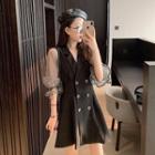 Dotted Mesh-sleeve Double-breasted Blazer Dress